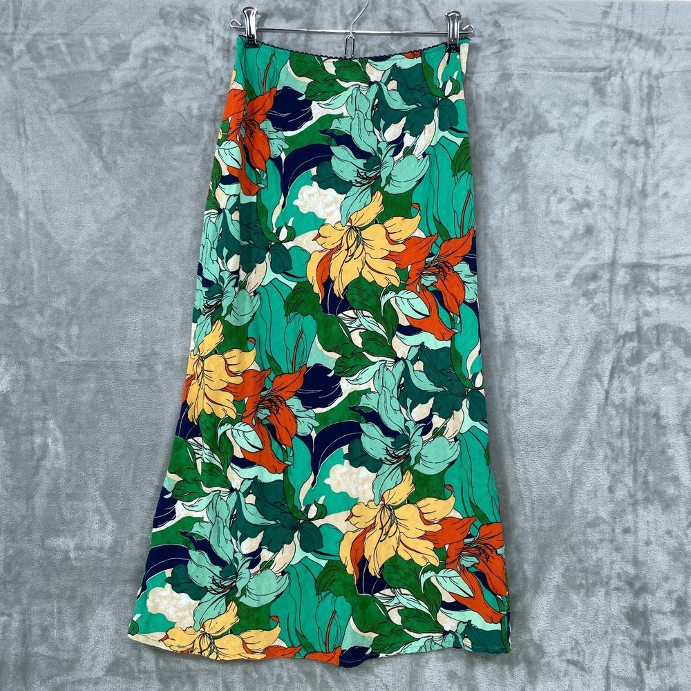 BAND OF THE FREE Floral Slip Skirt Midi  Small Floral Green‎ Multicolor Romantic